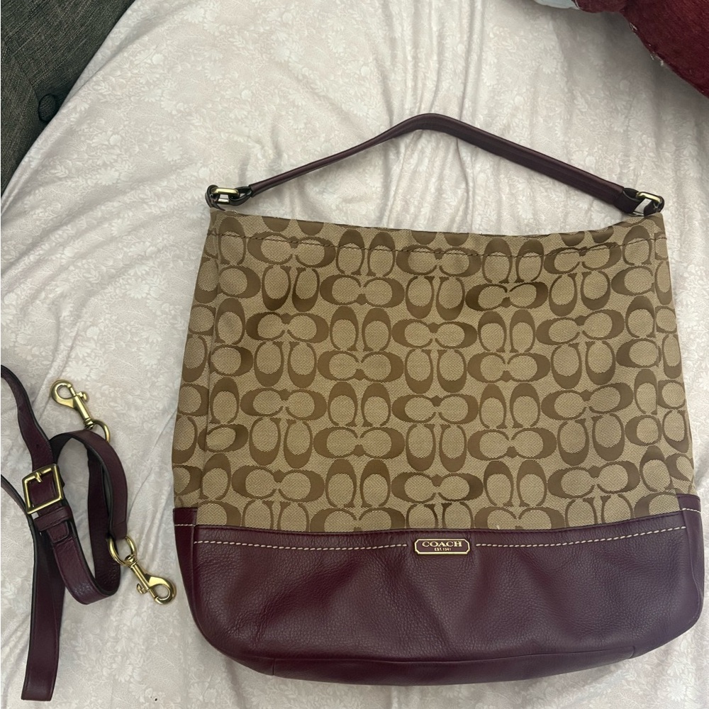 Coach Brown and Burgundy Shoulder Bag